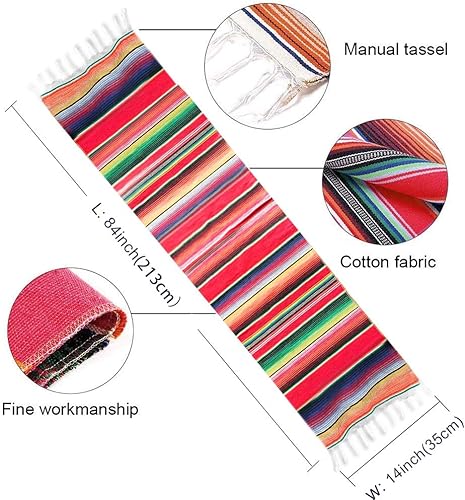 Miniatura 2 de Fowecelt Paquete de 2 caminos de mesa de serape mexicano de 14 x 84 pulgadas para decoración de bodas mexicanas, mesa de comedor de picnic al aire