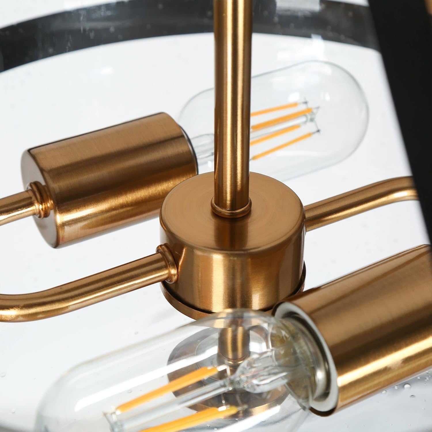 KSANA Semi Flush Mount Ceiling Light, Modern Black Gold 2 Light Ceiling Lights with Seeded Glass Mid-Century Close to Ceiling Lights for Bedroom Entryway Foyer, 12.2" W x 10.2" H