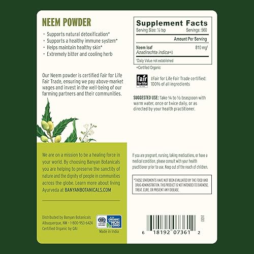 Miniatura 2 de Banyan botánicos Neem Powder  Orgánica USDA  azadirachta Indica  ayurvédica zacate para Skin & Blood, 1