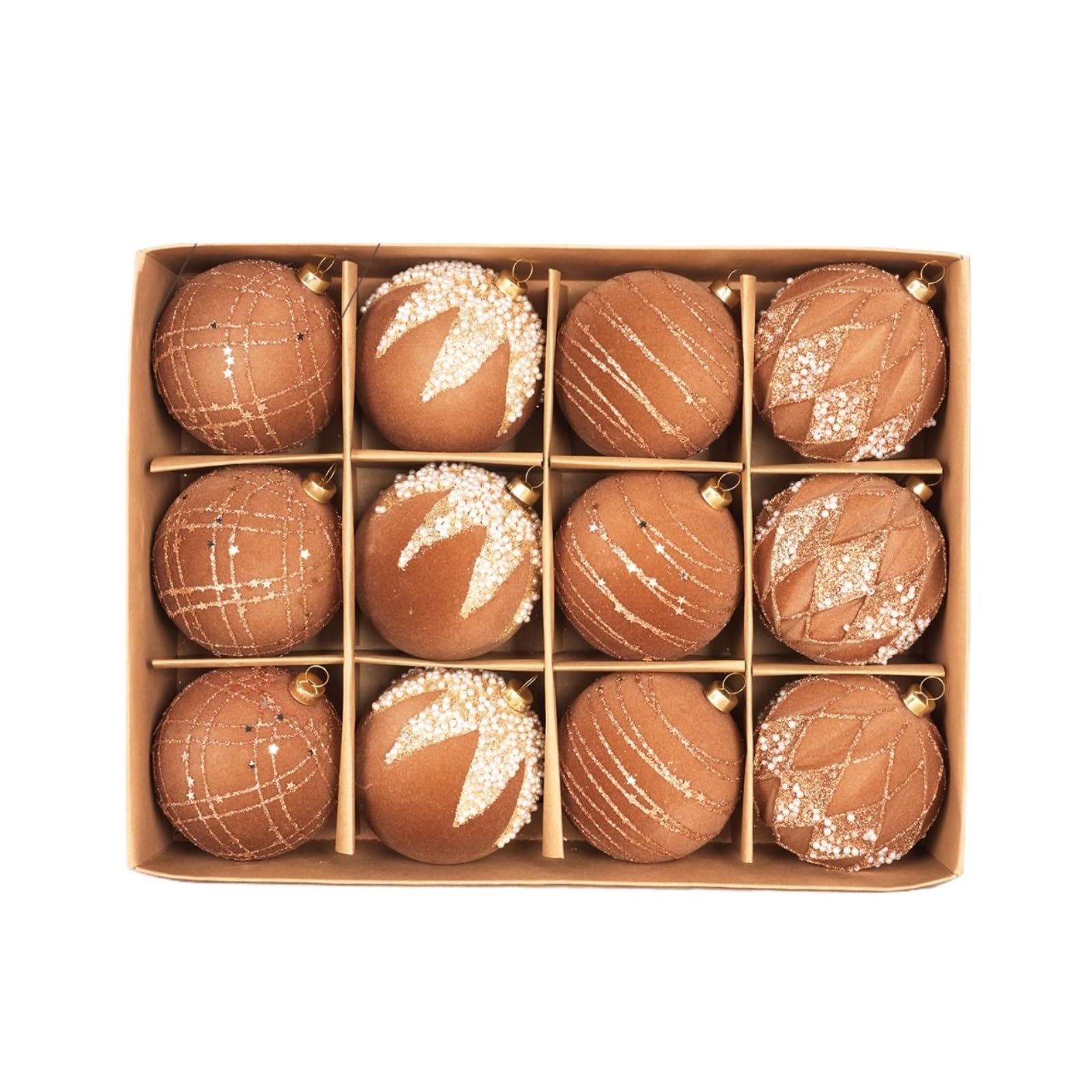 Boule de Noël, Ornement, 12 Décorations De Sapin Noël avec Boules Floquées for La Décoration Intérieure Décoration pour Sapin(Bruin,6cm)