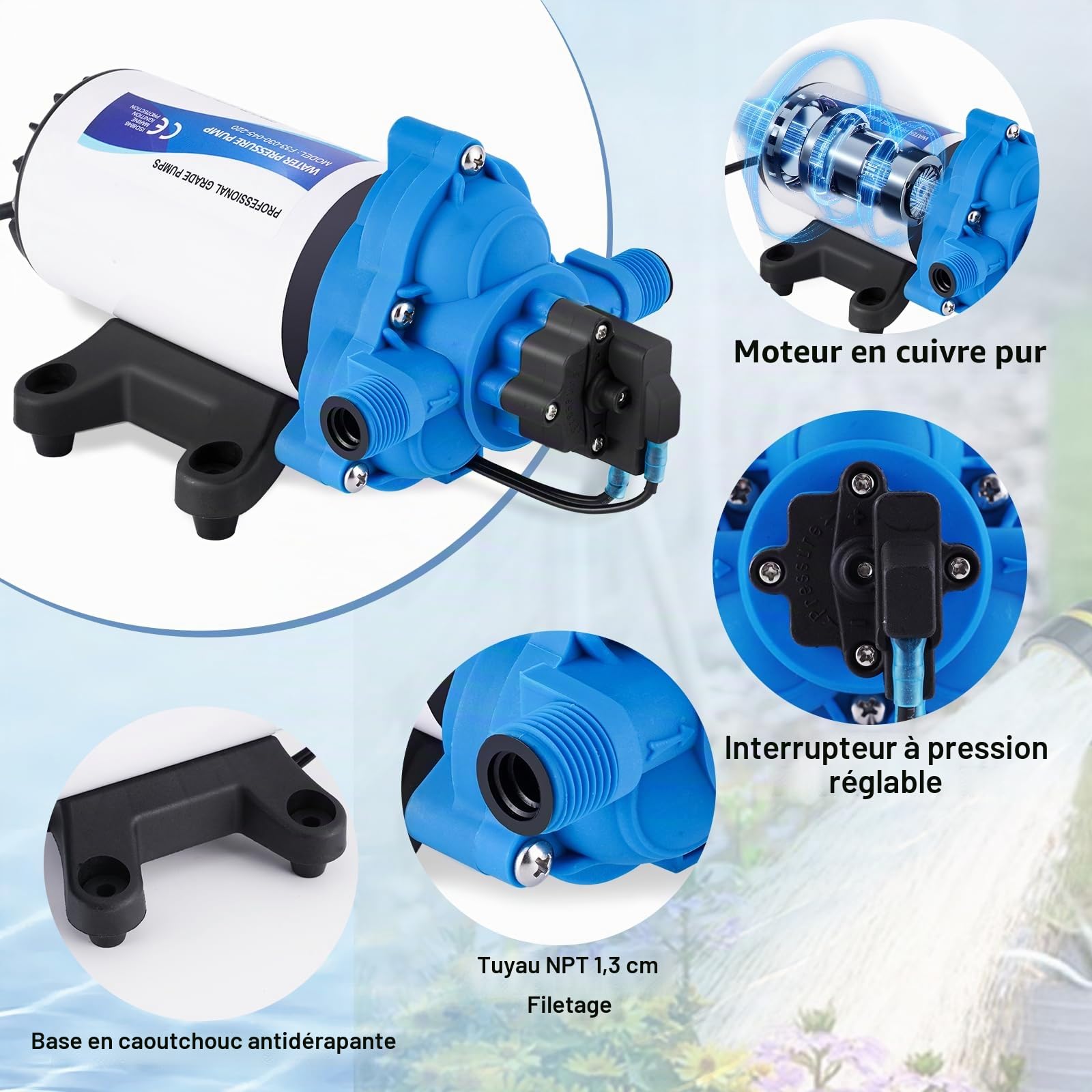 YUCHENGTECH Pompe à Membrane à Eau 220V 88W 11,3 Lpm/min, 45 Psi, 3.1 Bar