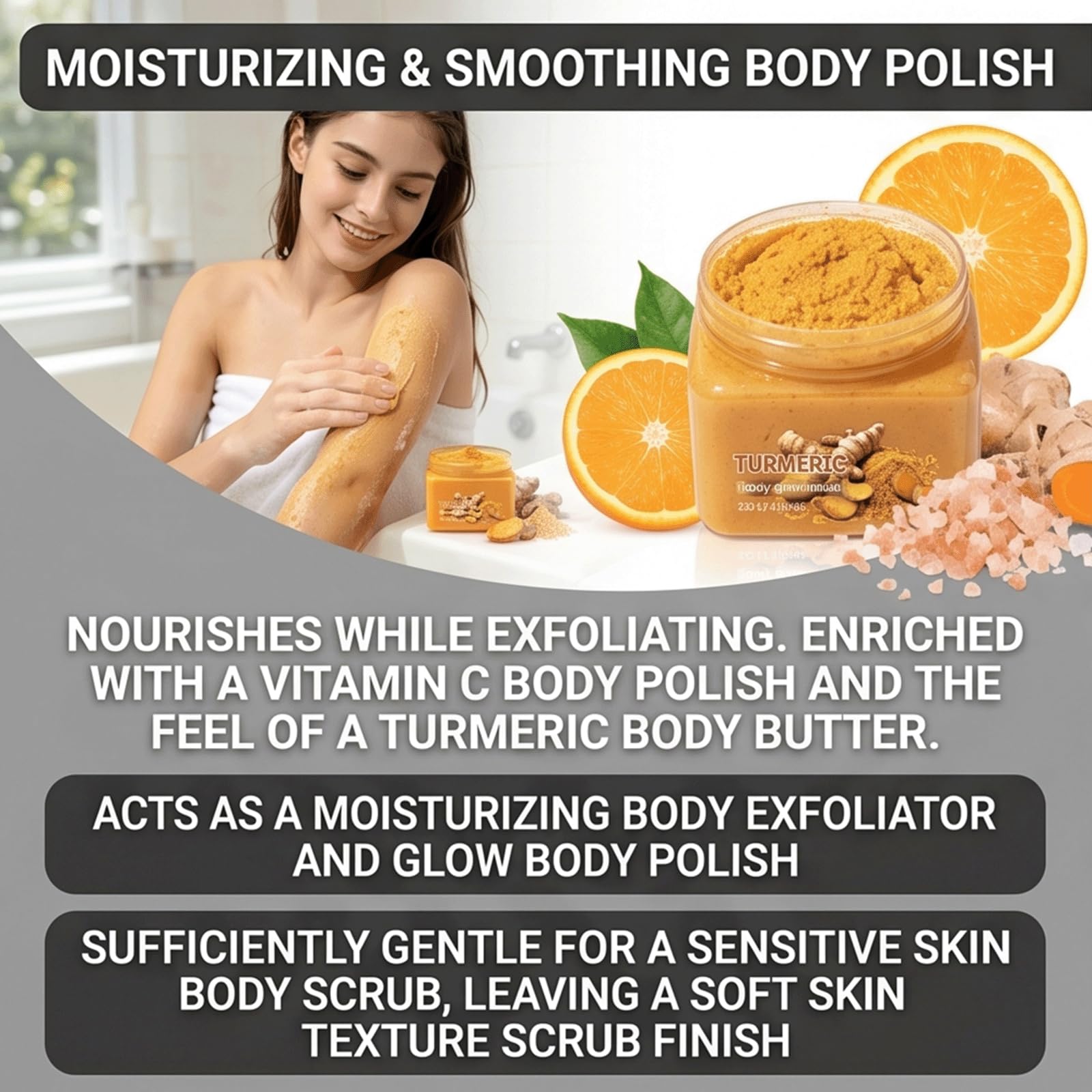 Curcuma e Vitamina C Scrub Corpo-Naturale Illuminante Esfoliante Corpo Peeling, Curcuma Illuminante Bikini Scrub per Dullness & Tono Disueto, Ginocchia Scure, Gomiti, Ascella Sbiancante (5 pezzi)