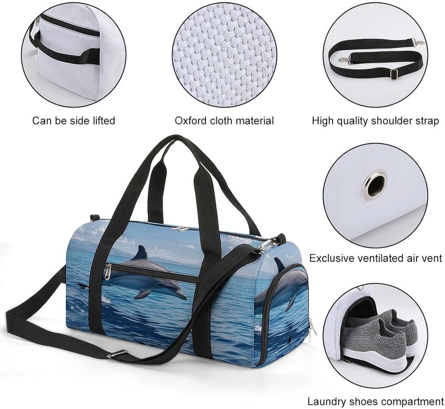 Gym Bag for Men Travel Duffle Bag Jumping Dolphin Tote Bag Weekender Duffel Bag Weekender Bag for Sports
