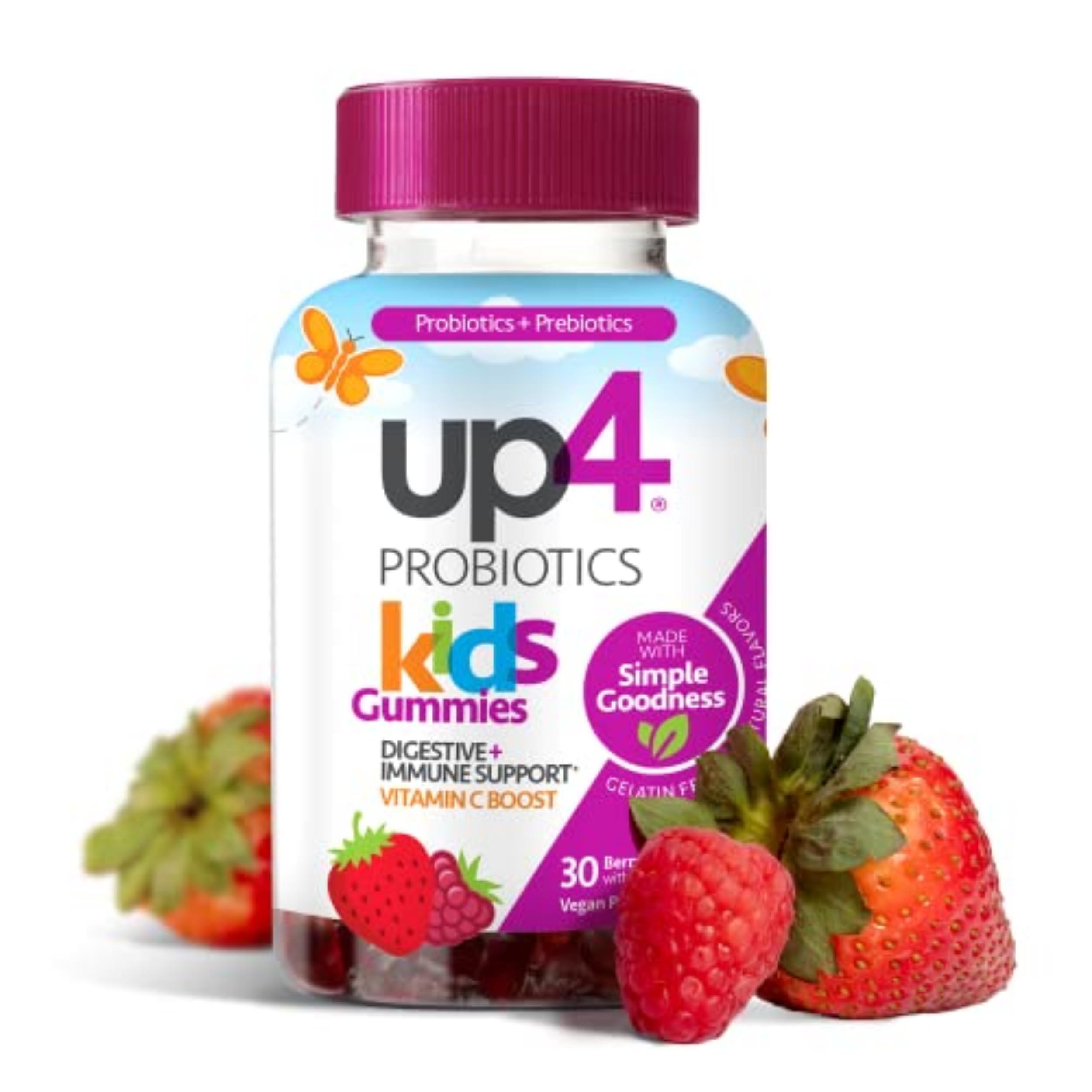 Kids Probiotic Gummies, Digestive and Immune Support with Prebiotics and Vitamin C, Gelatin Free, Gluten Free and Non-GMO, For Ages 3+, 30 count