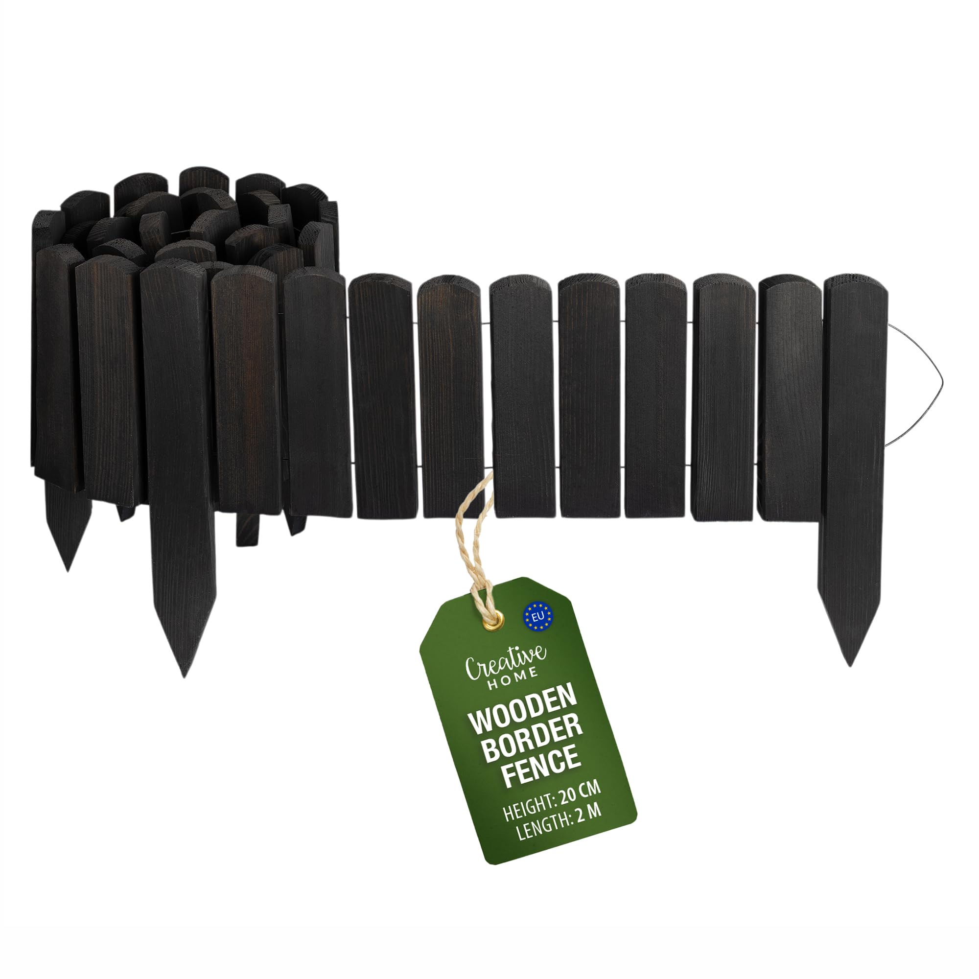 Creative Home Log Wooden Fixed Border Fence, 20cm High, Black