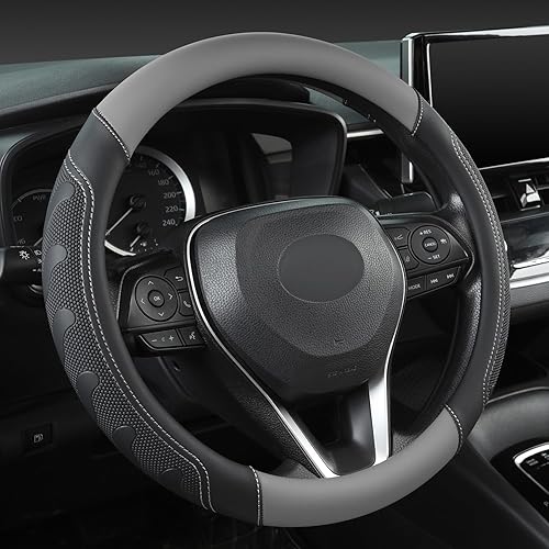 GIANT PANDA Cubierta del volante del coche para Toyota RAV4, Camry, Highlander, Corolla, Prius, Tacoma, tamaño estándar - negro+gris