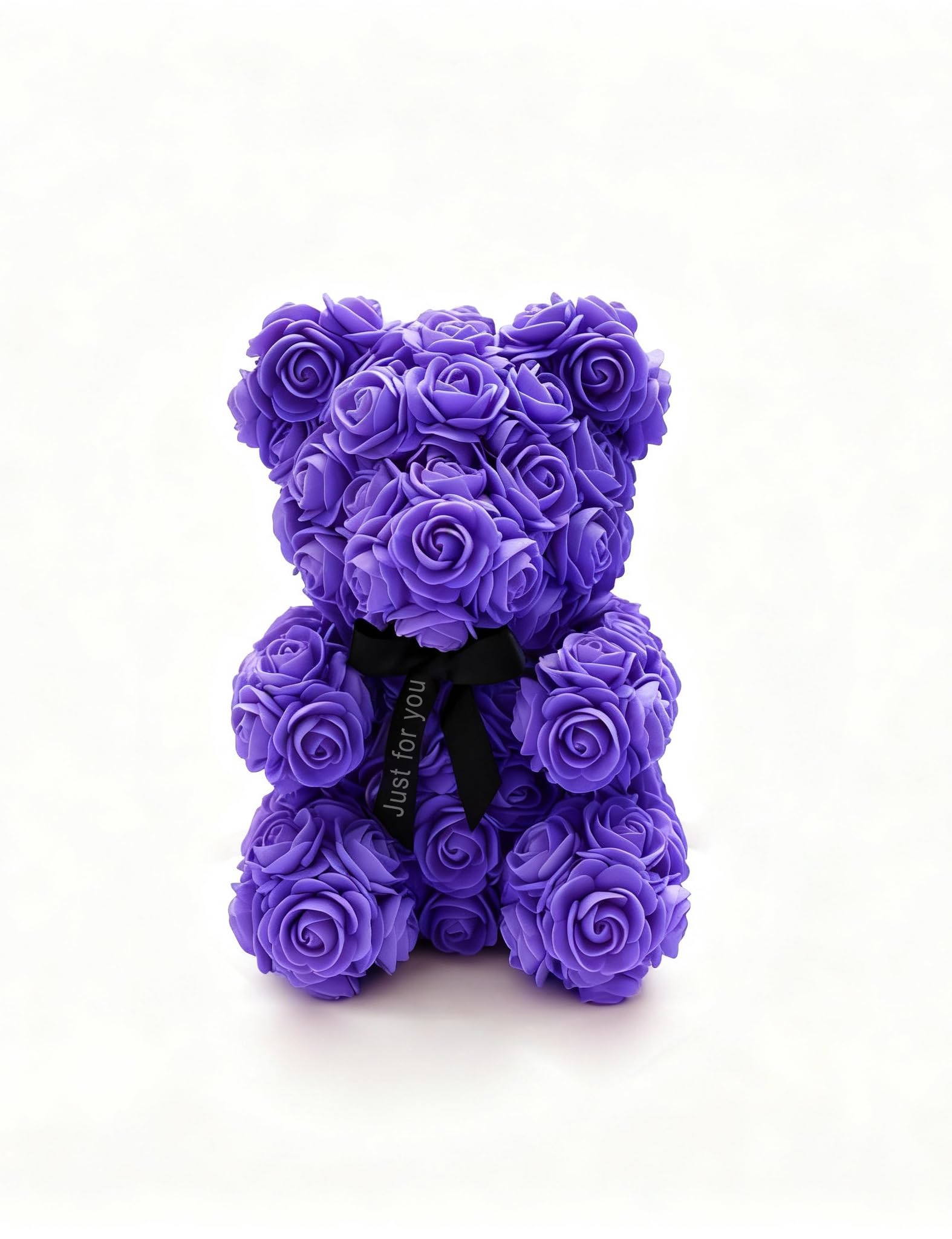 Hacdy Women's Purple Rose Bear Floral Gift For Artificial Flower Teddy Bear With Gift Box, Valentine's Day Gift For Girlfriend, Wife, Mother, Daughter, Birthday (Purple)