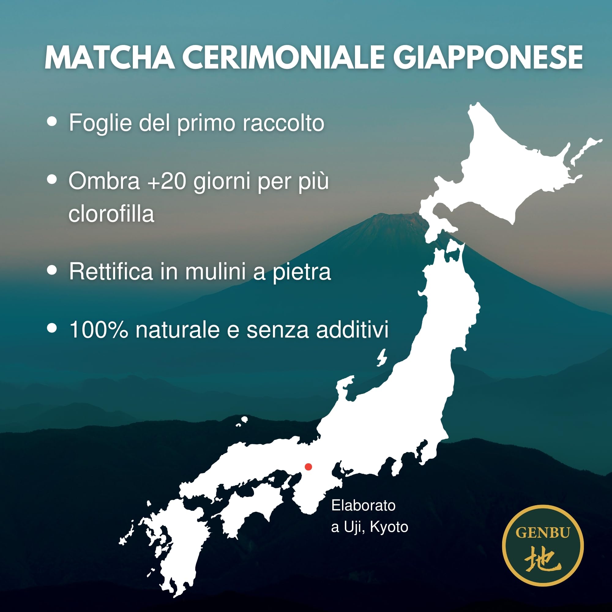 GENBU MATCHA | Matcha cerimoniale giapponese | 100 g | Tè verde matcha premium in polvere | Giappone | 100% naturale | Per matcha latte, cerimonia e ricette | Senza glutine né zuccheri aggiunti