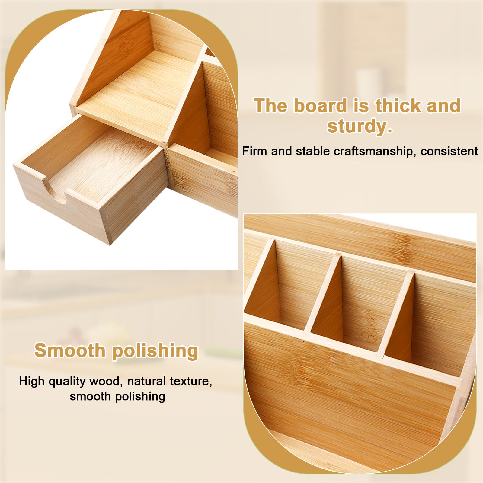 GBKDQQ Organizzatore da scrivania in bambù con cassetto, organizer da scrivania in legno, organizzatore da tavolo, portapenne in bambù, ripiano per ufficio e casa, 24,5 x 15 x 11 cm
