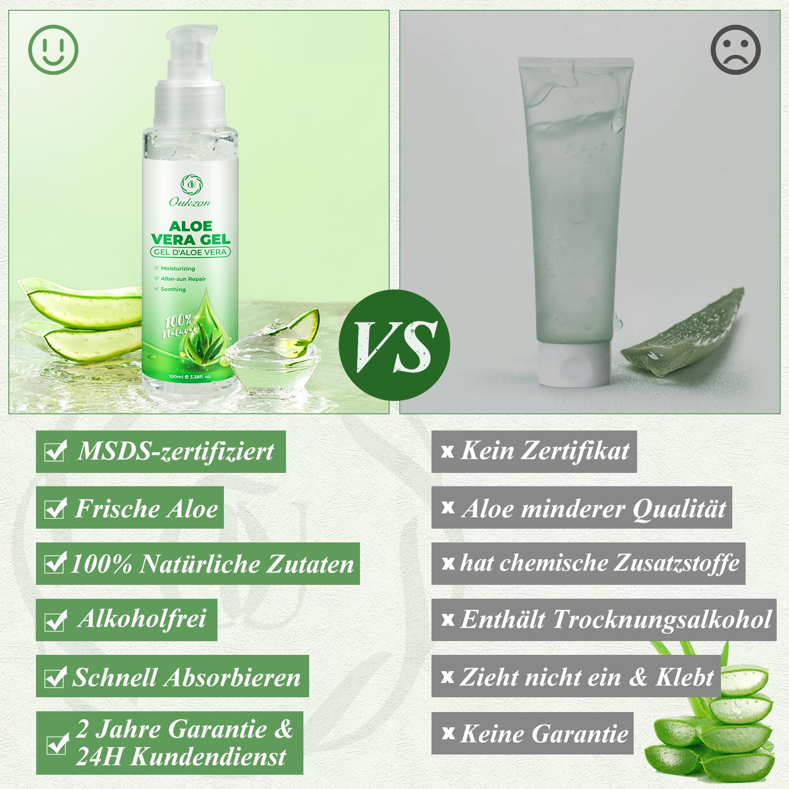 Żelowy żel Aloe Vera, żel nawilżający Aloe Vera do suchej, zestresowanej skóry i oparzeń słonecznych - 100% naturalny balsam po opalaniu do twarzy, ciała, włosów, 100ml