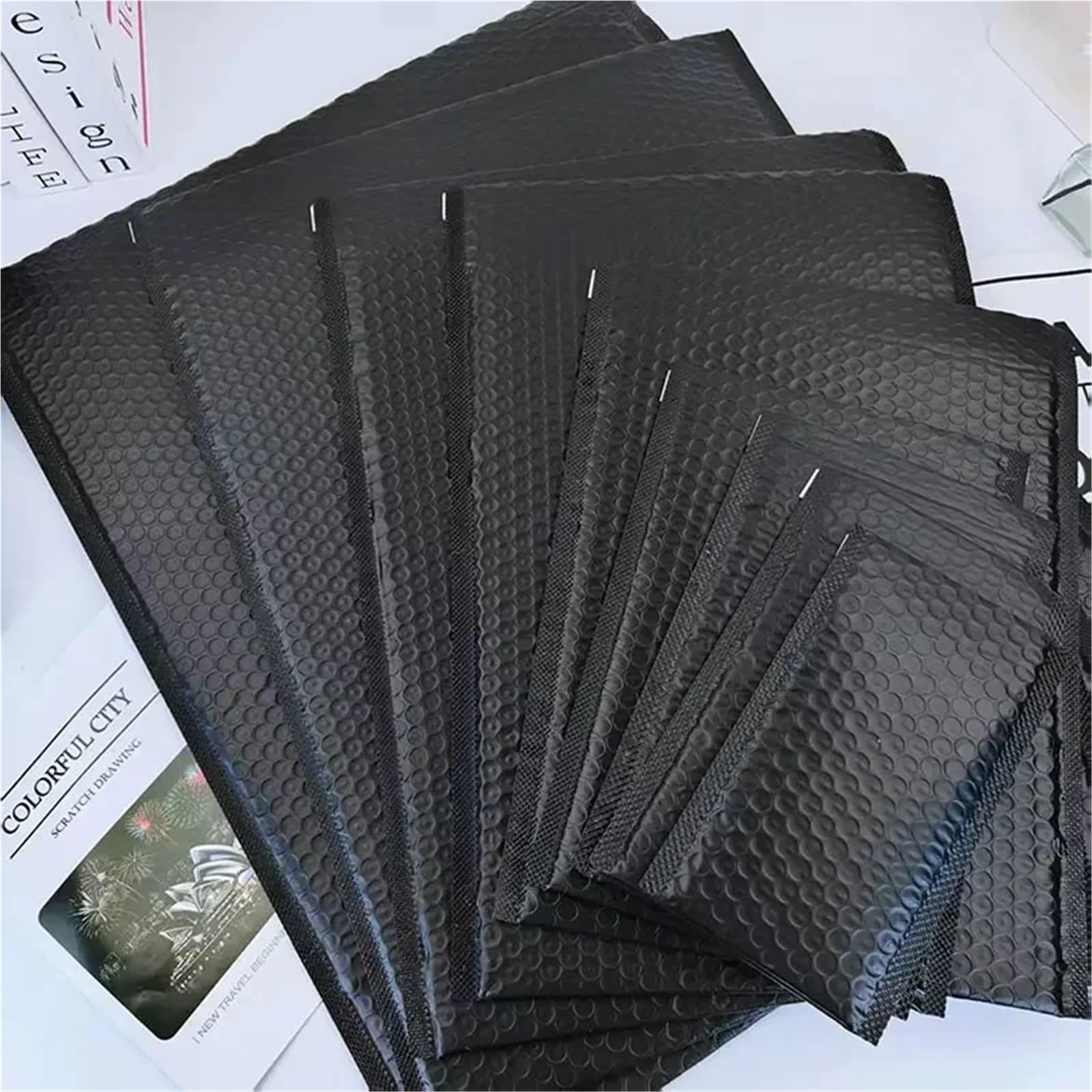 Sobres acolchados for anuncios publicitarios de burbujas polietileno rosa | Bolsas autoselladas Sobre de embalaje negro(18X23cm-black,50pcs)
