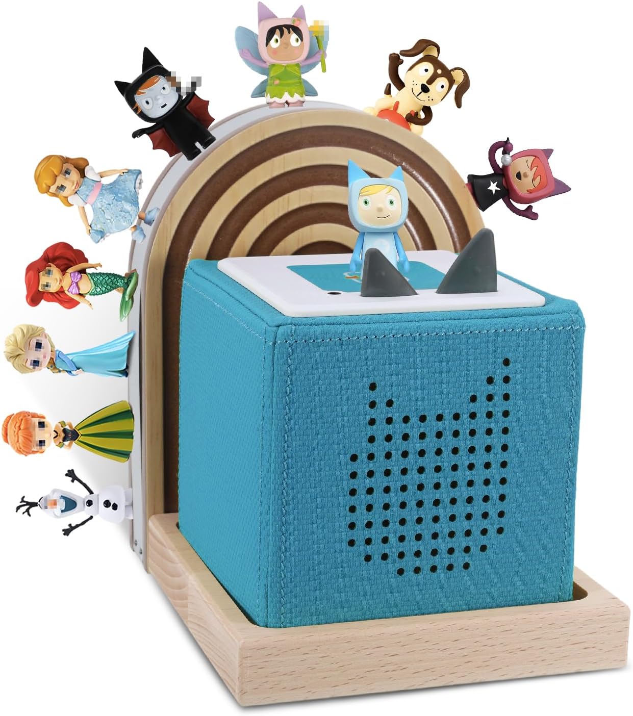 Givilio Tonie Shelf Lunette for Toniebox Starter Mounted, Magnetic Wooden Floating Shelves Compatible with Tonie Box Player Figures Storage Tonie Shelvies Natural