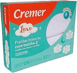Fralda de pano Brancas Cremer com bainha com 5 unidades Tecido Duplo 70 x 68 cm