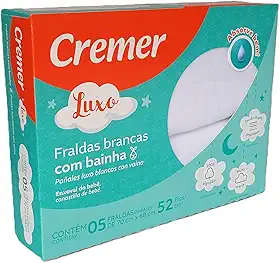 Fralda de pano Brancas Cremer com bainha com 5 unidades Tecido Duplo 70 x 68 cm