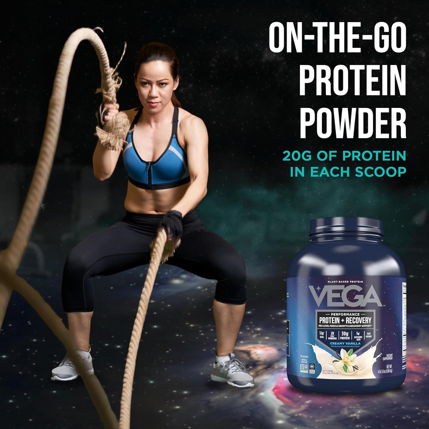 Vega Sport Vegan Protein Powder + Recovery - 30g Plant Based Protein per Serving, Vanilla, 45 Servings, 5g BCAAs, Probiotics, NSF Certified, for Shakes & Smoothies, 4.1lbs (Packaging May Vary)