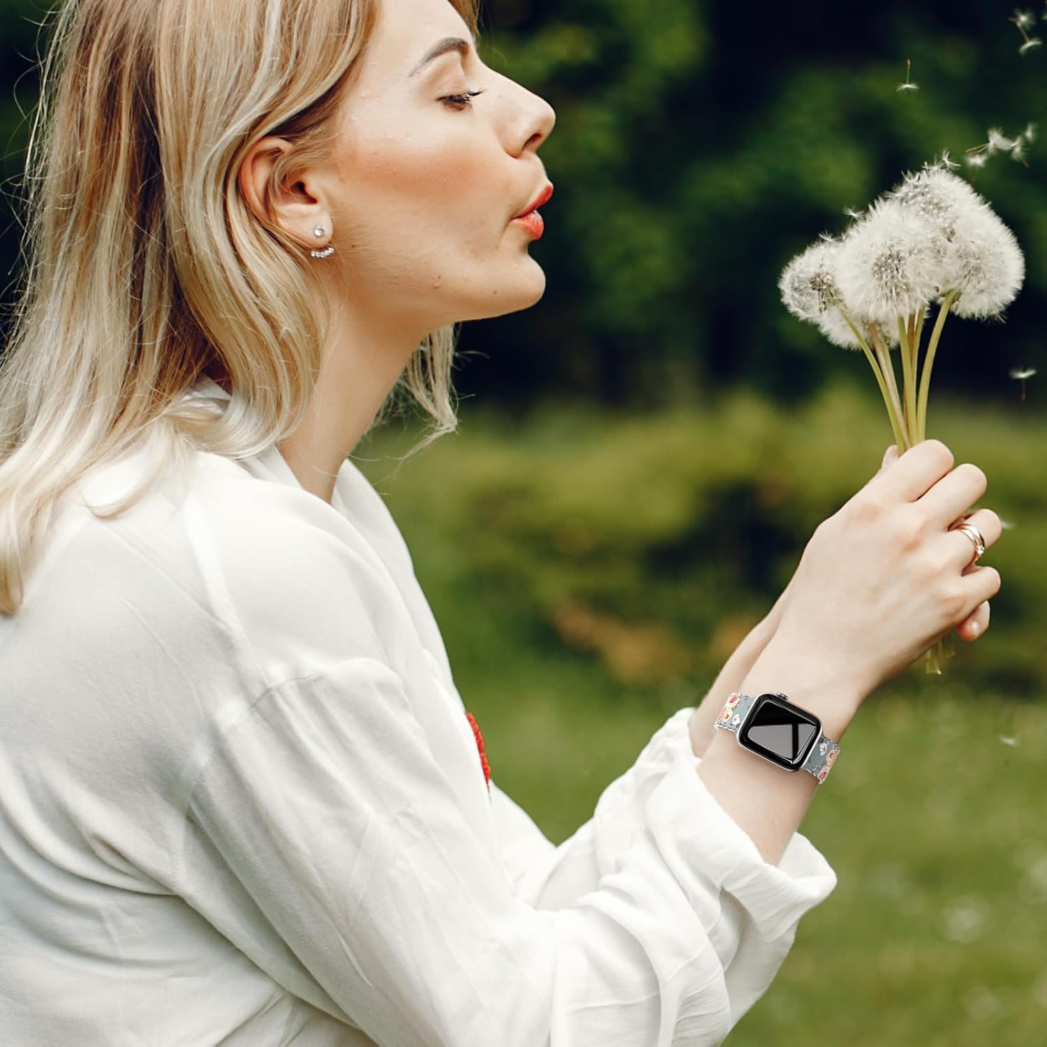 Floral Band Compatible with Apple Watch Band 38mm 40mm 41mm 42mm 44mm 45mm 46mm 49mm Women, Cute Flower Print Pattern Soft Lace Silicone Strap for iWatch Band Series Ultra 10 9 8 7 SE 6 5 4 3 2 1 - Image 6