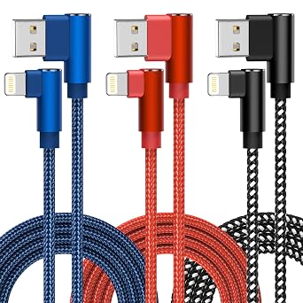 iPhone Charger 10ft 3 Pack Apple MFi Certified Lightning Cable 90 Degree Fast Charging Cord, Nylon Braided USB Charging Cable Compatible with iPhone 14 13 12 11 Pro Max XR XS X 8 7 6 Plus SE