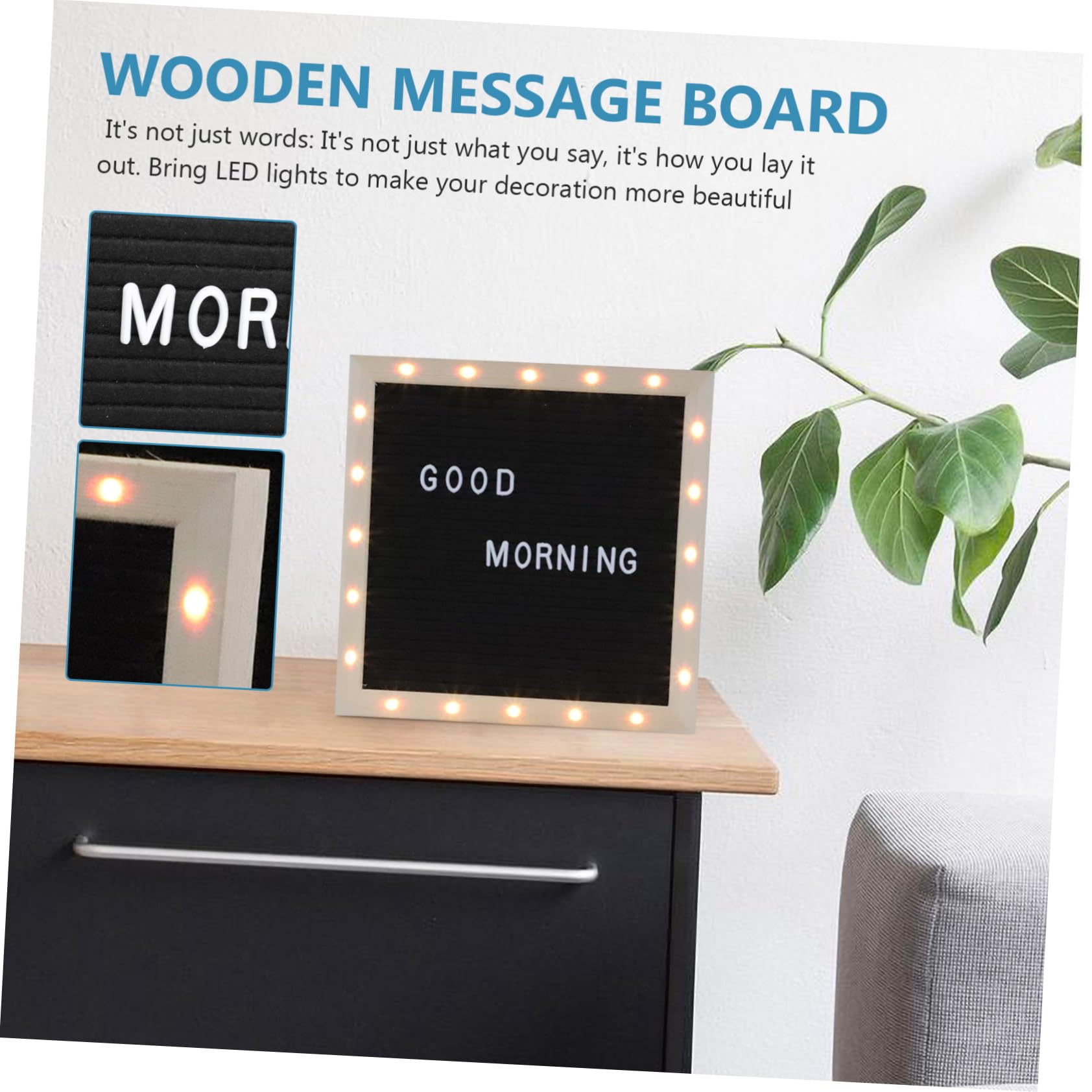 VILLCASE 1ensemble Tableau De Lettres Avec Led Tableau De Message Feutre Pour Maison Bureau Lettres Amovibles Décoratif Et Pratique Pour s