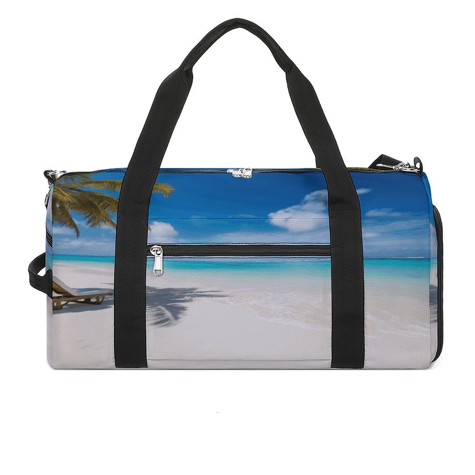Turnbeutel für Damen und Herren, weißer Strand, tropisches Meer, wiederverwendbar, Turnbeutel mit Schuhfach, Stil, Einheitsgröße, modern, Stil:, Einheitsgröße, Modern