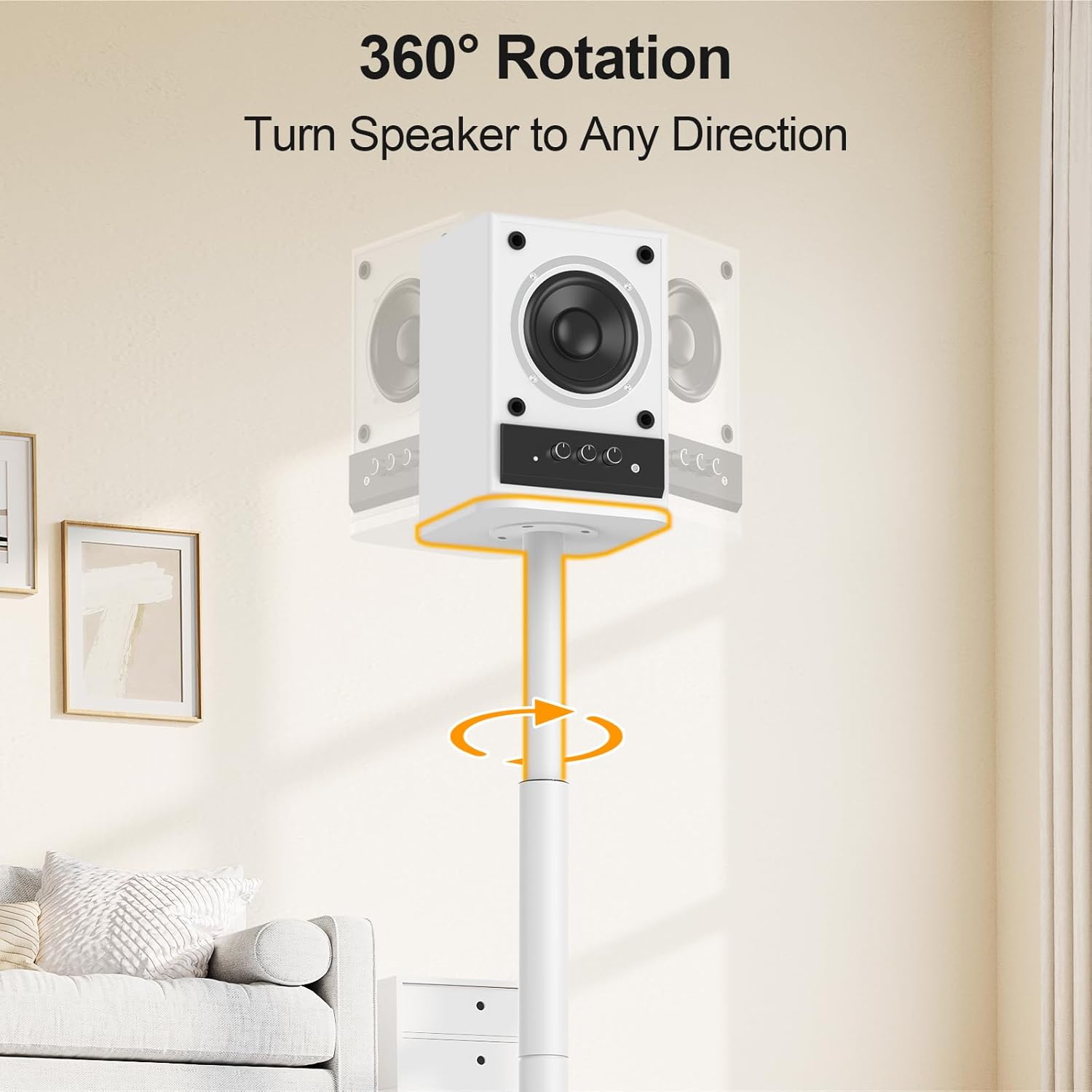 ELIVED Universal Speaker Stands Height Adjustable 28"-37.4", Bookshelf Speaker Stand Pair for Satellite Studio Large Speakers Up to 22 lbs, Surround Sound Speaker Stand with Cable Management, White - Image 8