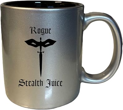 D&D Coffee Mug, Rogue Stealth Juice 11oz Ceramic Coffee Cup Teacup with Handle, Dungeons Dragons Gifts DND Silver