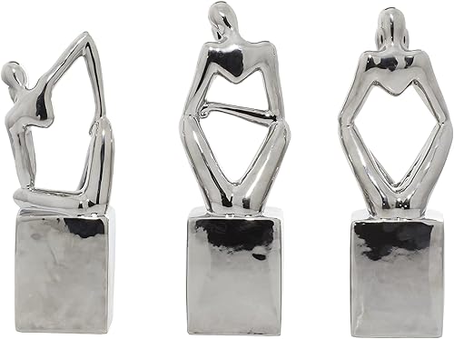 Miniatura 8 de CosmoLiving by Cosmopolitan Escultura decorativa de porcelana de cerámica, pensador sentado para decoración del hogar, juego de 3 figuras