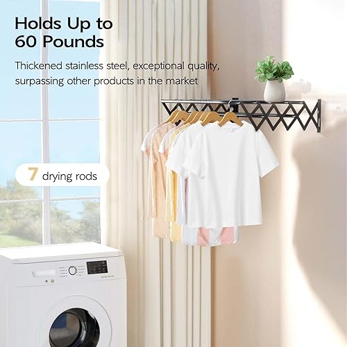 Miniatura 3 de Vikaqi Estante de secado de ropa para montar en la pared, plegable para colgar en la pared, estante plegable para interiores, tendedero plegable