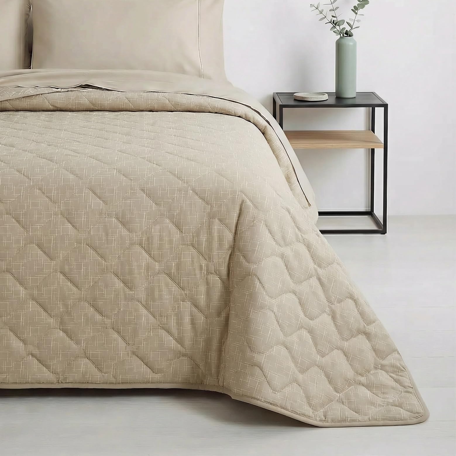 Mahome Trapuntino Piazza e Mezzo Primaverile Estivo in 100% Puro Cotone 220x260 cm Leggero Double Face - Copriletto Trapuntato morbido Traspirante Anallergico - Made in Italy – Climp Tortora - 5