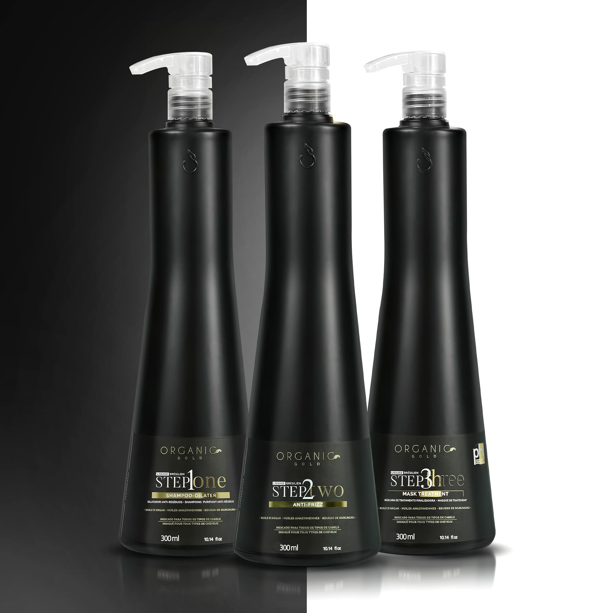 Organic Gold - Kit Lissage Brésilien Professionnel Intense pour Cheveux, 300ml