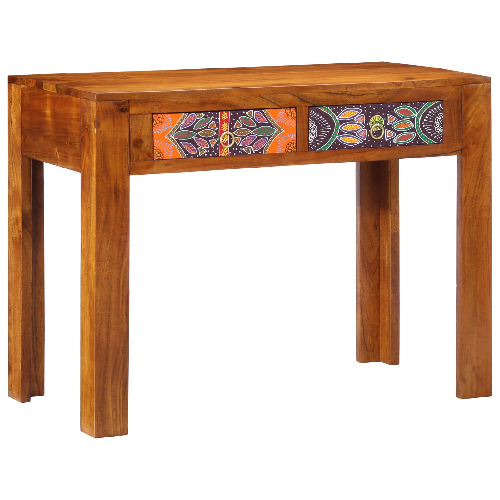 Bureau d'acacia massif 100x50x75 cm avec tiroirs géométriques, l'excellence du meuble