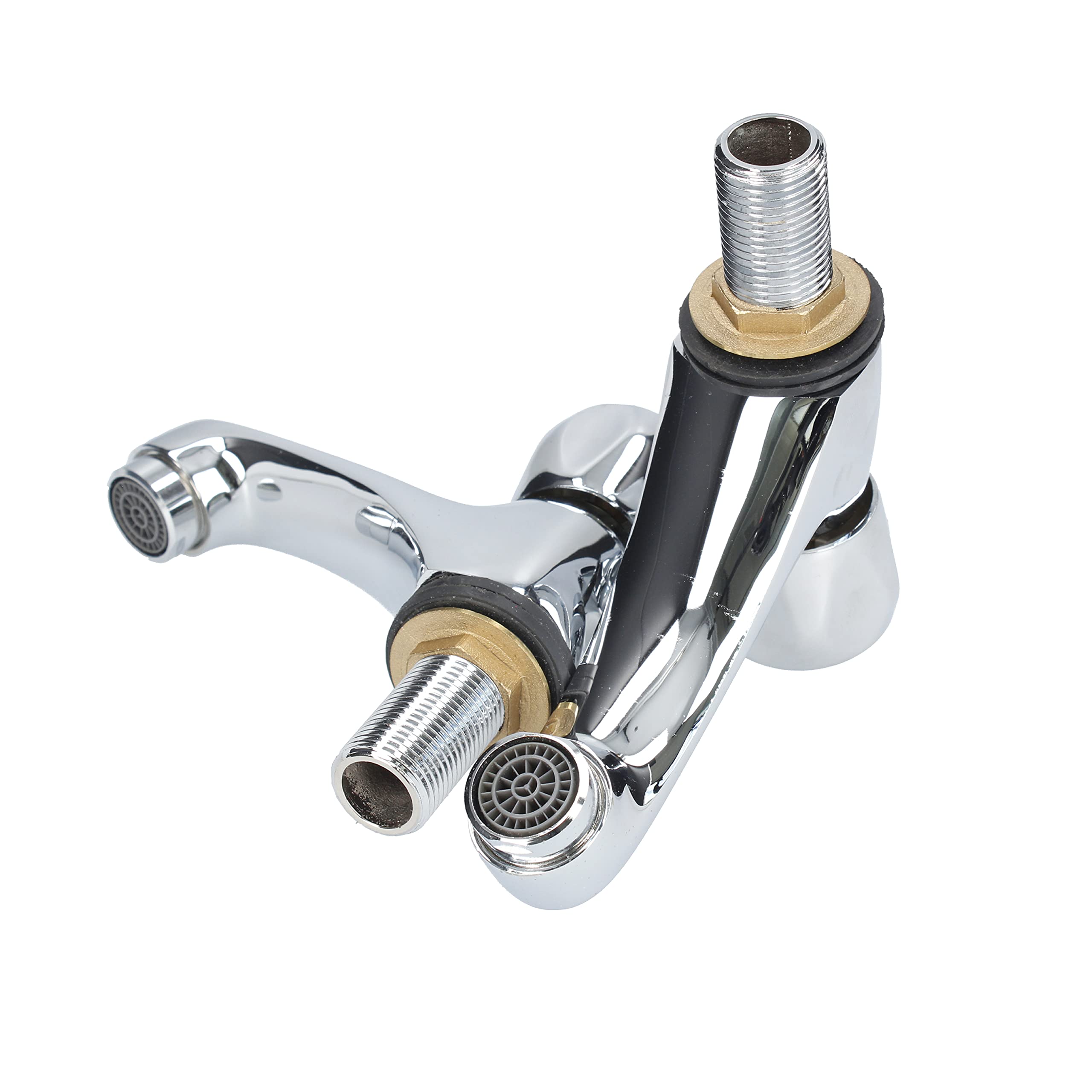 Fontastock URBEL FSKFGB004 Set de 2 grifos Individuales para Lavabo, Agua fría/Agua Caliente, Soportes de fijación, maneta de Zinc y Cuerpo de latón