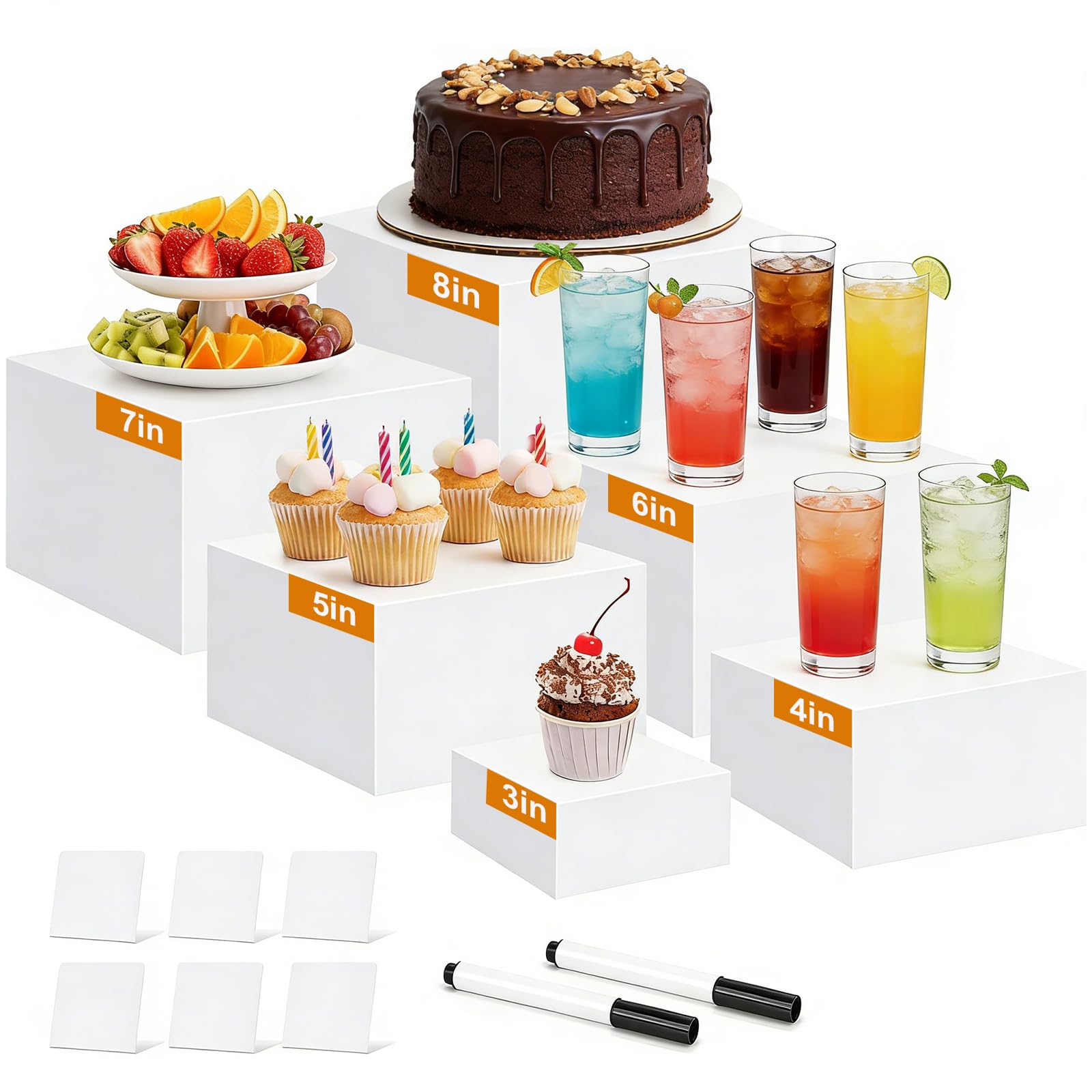 Lot de 6 présentoirs à gâteau en acrylique de 3", 4", 5", 6", 7", 8", pour table de buffet, présentoir à dessert avec fond creux, présentoir pour figurines, collectionneurs, bijoux et cupcakes