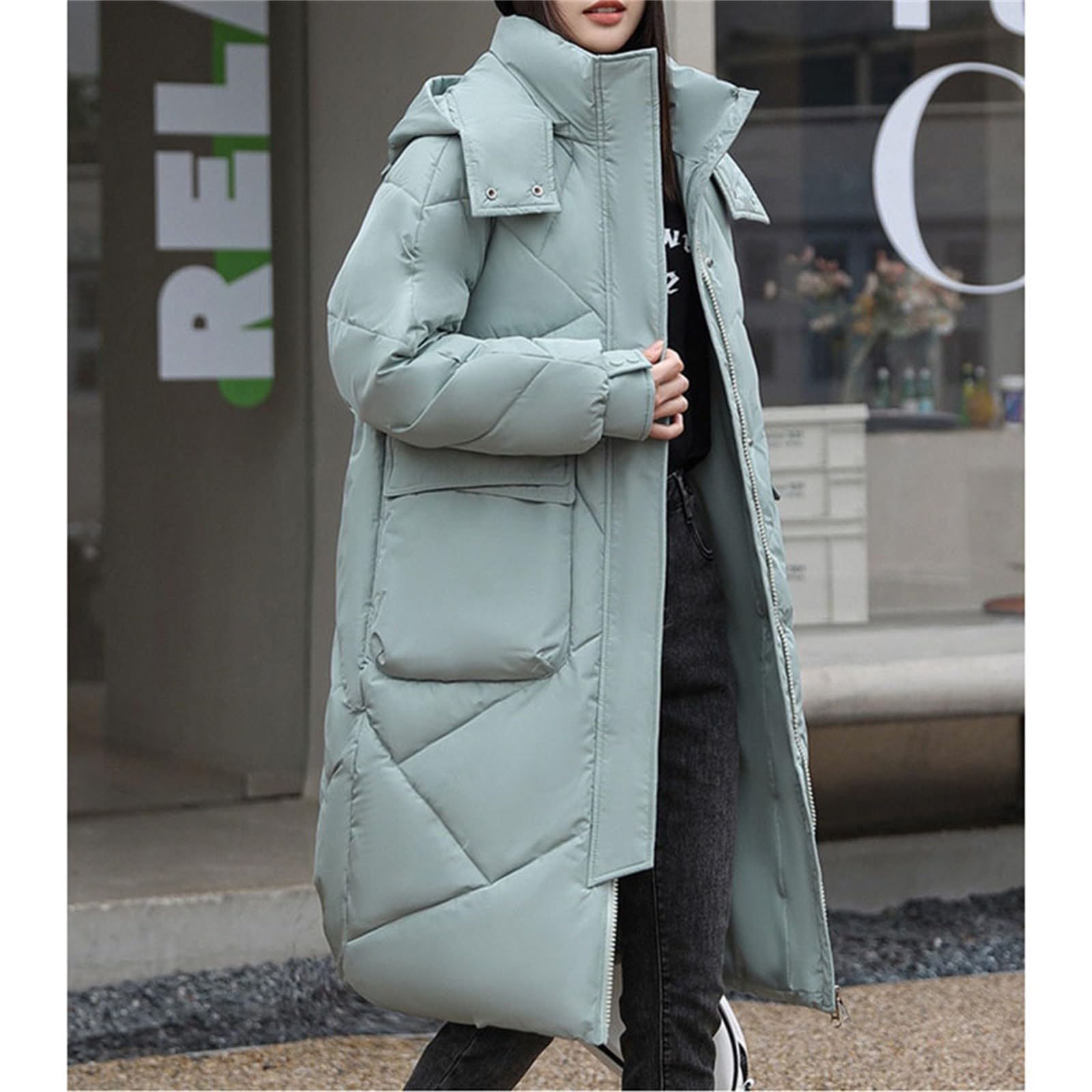 Cappotto invernale da donna, taglie forti, trench lungo nero, piumino per esterni, trapuntato, lungo, invernale, per le mezze stagioni, con cappuccio, giacca a vento