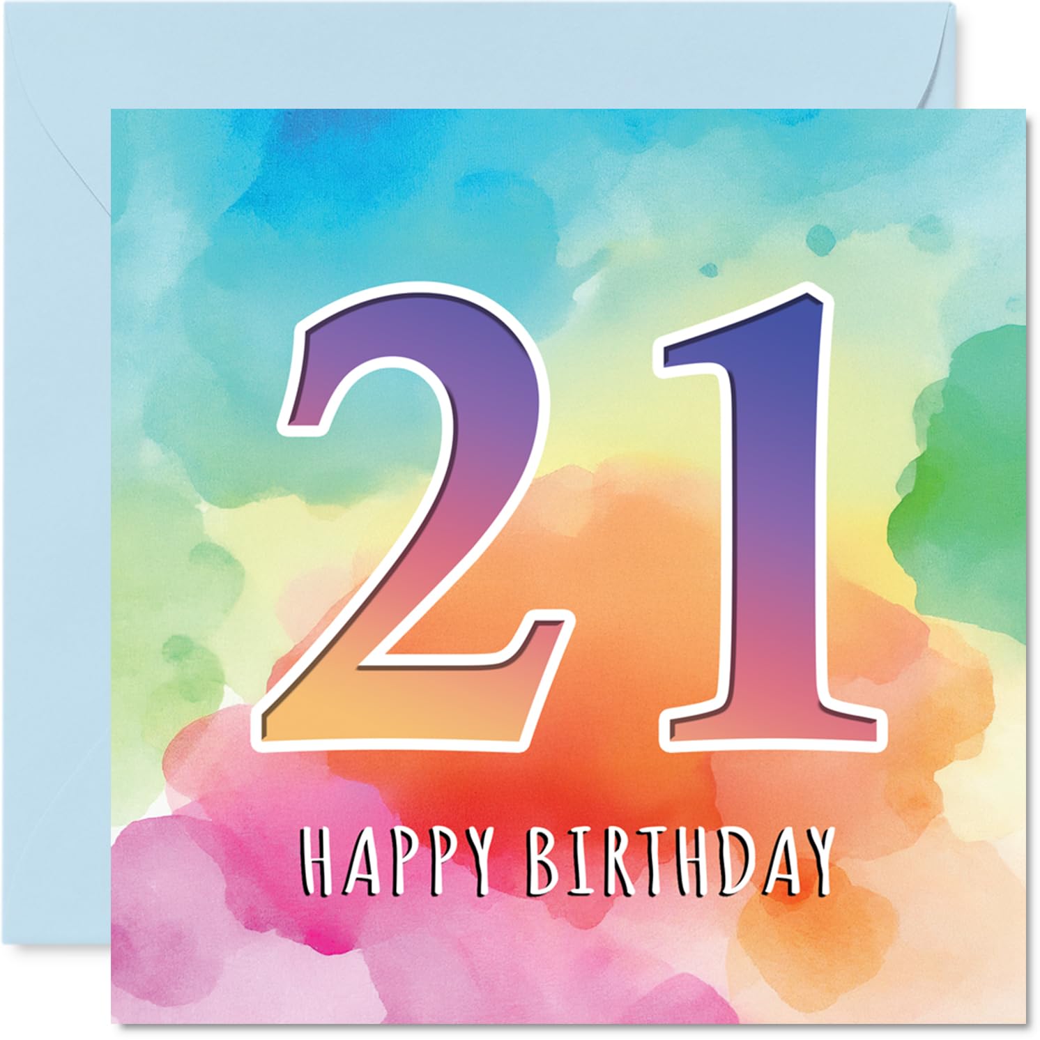 21st Birthday Cards for Women and Men, Colourful Watercolour Age