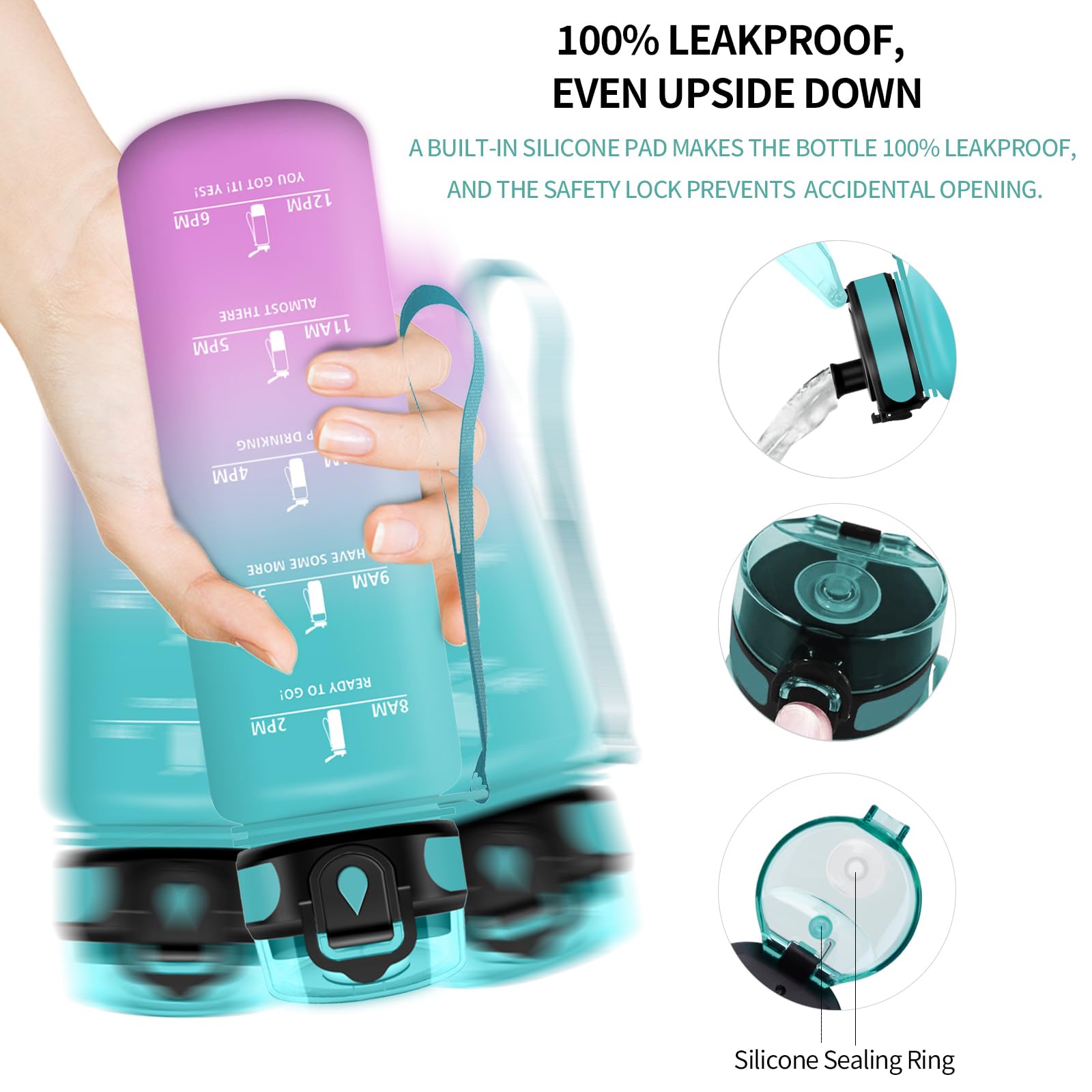 Vikaster Borraccia Sportiva, Borraccia 500ml/1000ml/1500ml, Senza BPA & Prova di Perdite, Bottiglia Acqua Bambini, Bici, Scuola, Palestra, Ufficio, Yoga