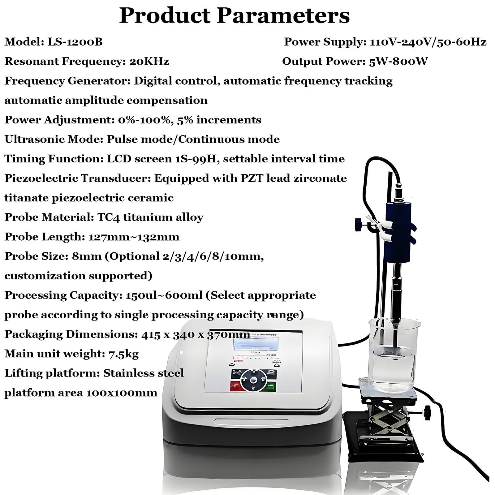 Homogeneizador ultrasónico Digital de Laboratorio, 800 W, Mini sonicador para destrucción Celular, 2 Modos, Temporizador de 1 s a 99 h. 8mmprobe