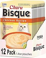Vista 1 de INABA Churu Bisque para gatos, plato de puré cremoso para lamer con vitamina E, 1.4 onzas por bolsa, 12 bolsas, receta de pollo