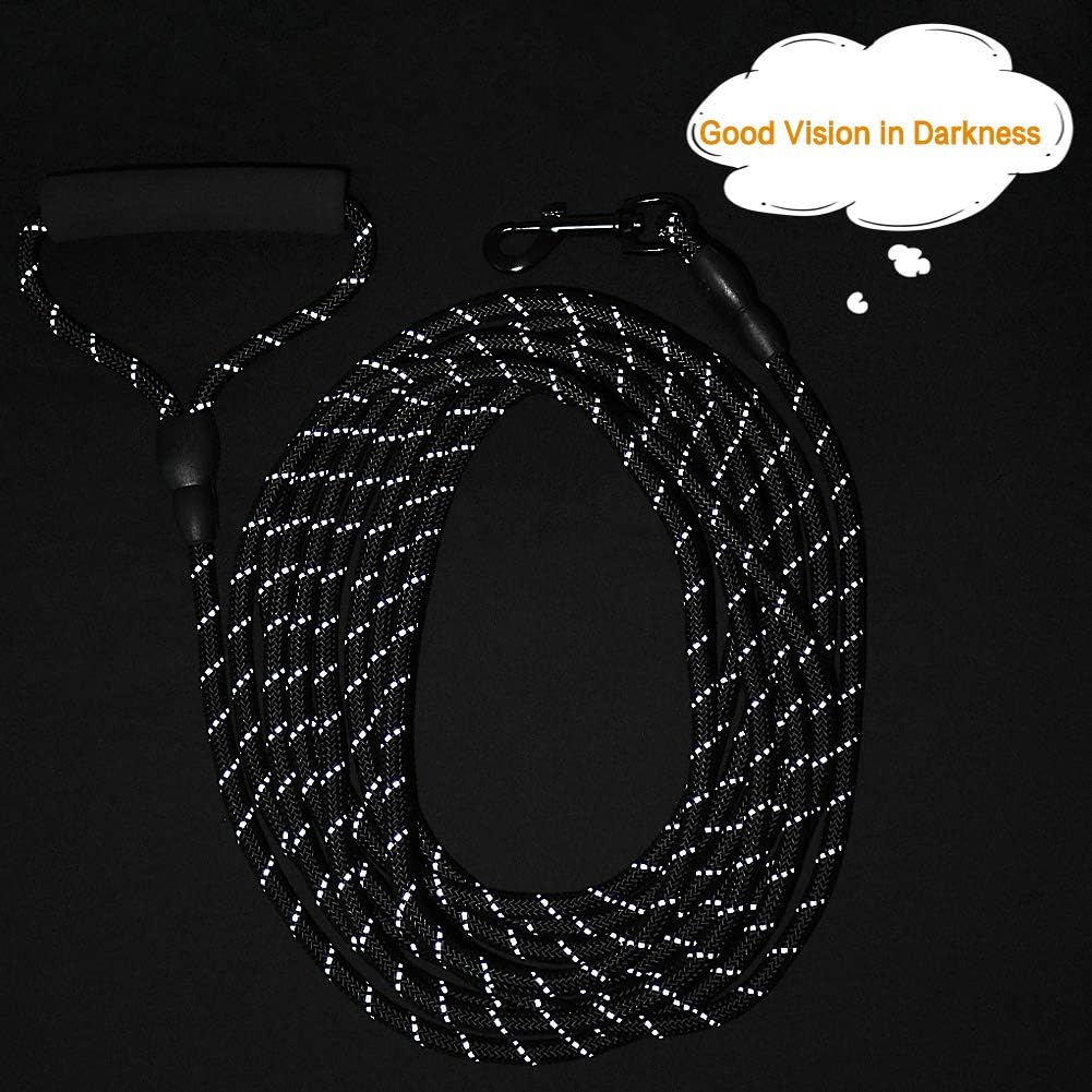 Vivifying Long Dog Leash, 20ft Reflective Dog Training Leash for Outside and Yard, Floating Long Line Lead with Soft Handle for Beach and Swimming (Black)