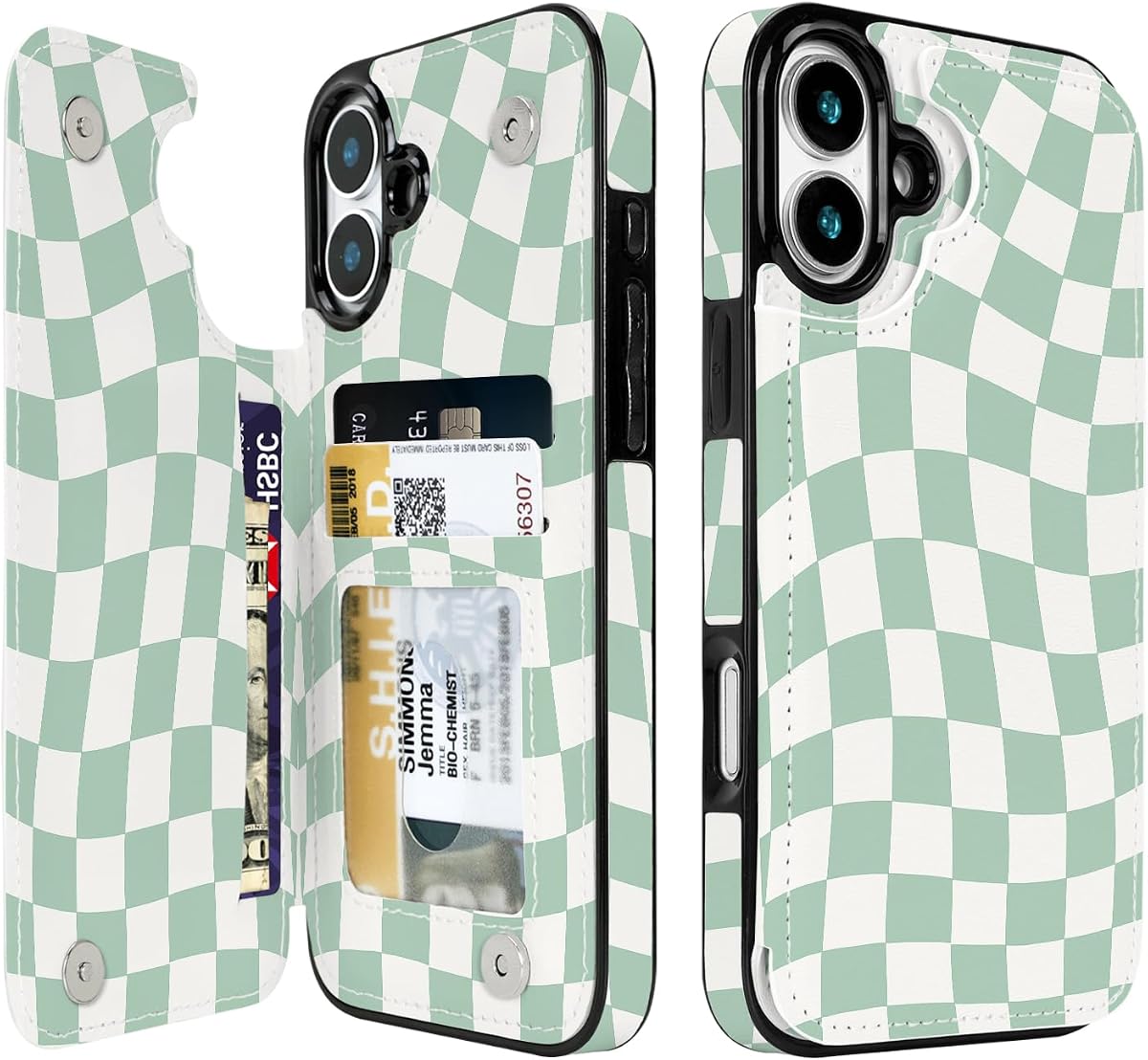 for iPhone 17 Wallet Case with Card Holder for Women (Checkerboard) | Flip PU Leather,Kickstand,RFID Blocking,Built-in Card Slots,for Women Girls,Shockproof Cover 6.3"