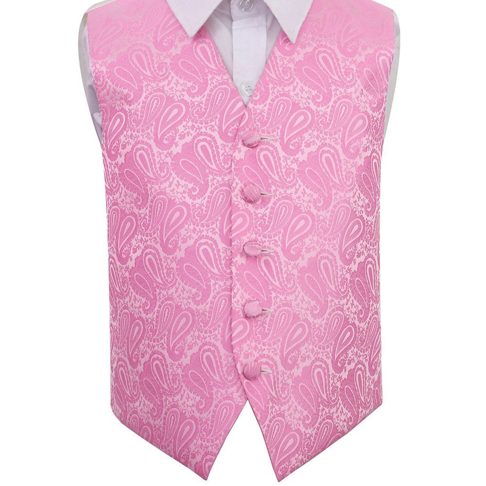 DQT Boys Paisley Floral Wedding Waistcoat Vest – Page Boy Formal Suit – Baby Pink 13-14 Years 34"