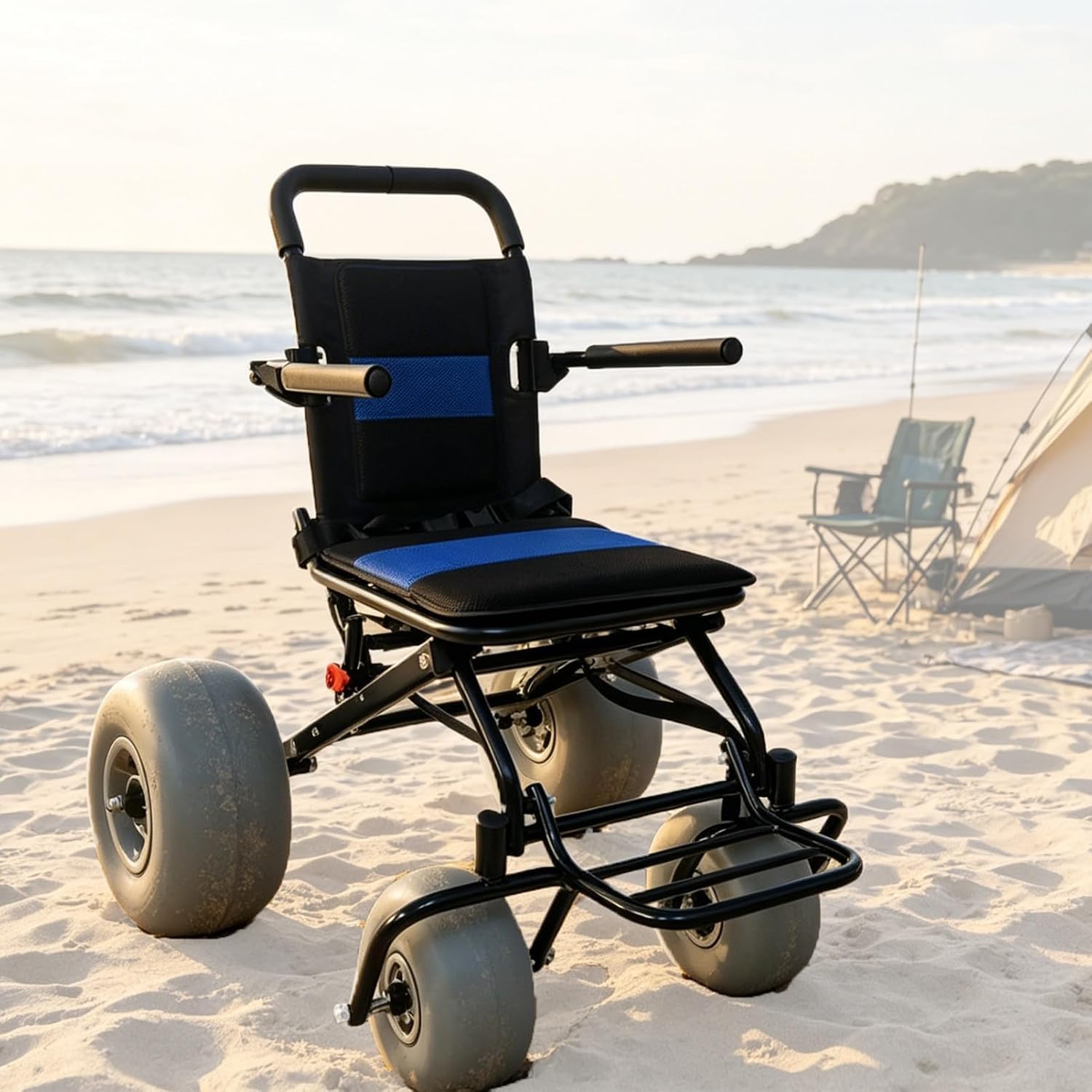 Silla De Ruedas Plegable para Playa, Silla De Ruedas Ligera para Personas Mayores Y Niños, Silla De Ruedas Todoterreno, con Neumáticos Anchos De 12" Y 9", Capacidad De 130 Libras para