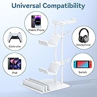 Vista 5 de KDD Headphone Stand, Controller Holder & Headset Holder for Desk, Earphone Stand with Aluminum Supporting Bar, Universal Storage Organizer