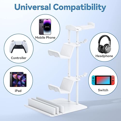 Miniatura 5 de KDD Headphone Stand, Controller Holder & Headset Holder for Desk, Earphone Stand with Aluminum Supporting Bar, Universal Storage Organizer
