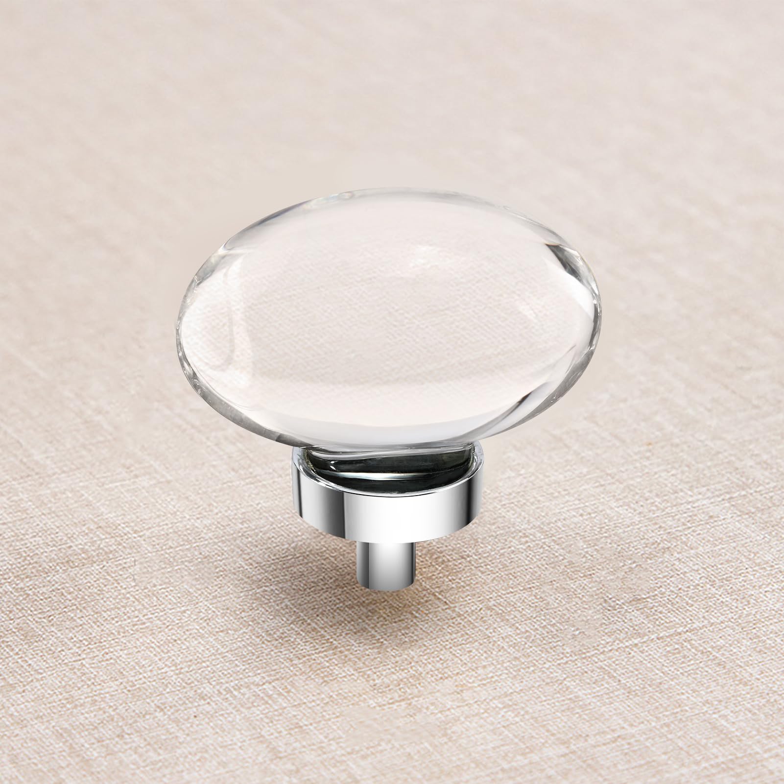 CLCTK 8 Pack Polished Chrome Crystal Cabinet Knobs, Oval Chrome Glass Cabinet Knobs Pulls for Dresser Drawers Kitchen Bathroom Cupboard