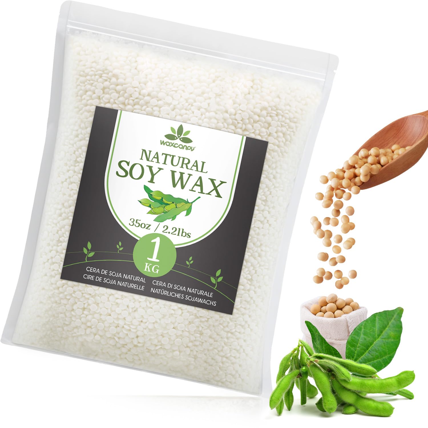 Cera di Soia per Candele, Cera per Candele di Prima Qualità 1kg di Waxcanpy, Cera per Candele Fai Da Te, Cera di Soia 100% Naturale per La Produzione di Candele Fai Da Te