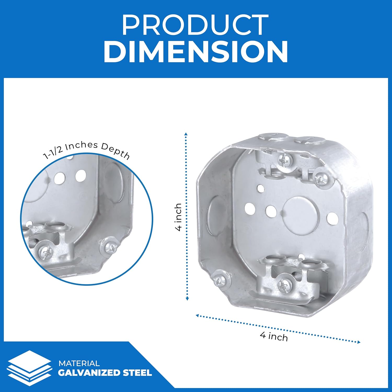 OHLECTRIC 4” Welded Octagon Steel Electrical Box (4 Pack)| 1-1/2" Deep Box with 1/2” Knockouts and MC Clamps, Fire Rated | Ideal for Lighting Fixtures, Switches and Receptacles