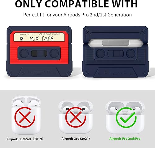Miniatura 2 de KOREDA - Funda protectora de silicona para AirPods Pro 2 y 1 generación (202320222019), diseño de cinta de cassette divertida para mujeres y hombres