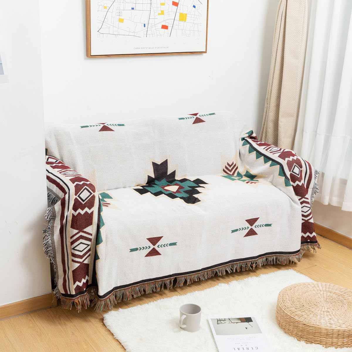 Snqzo A Sof Throws, Large 2 3 4 Seater Woven Sof Throw, Sof Cover With Tassels, Slipcover Washable L Shape Sof Covers, Blanket With Tassels For Settees Couch Sof Bed Nd Rmchair (Size:180x180cm,Color:a)
