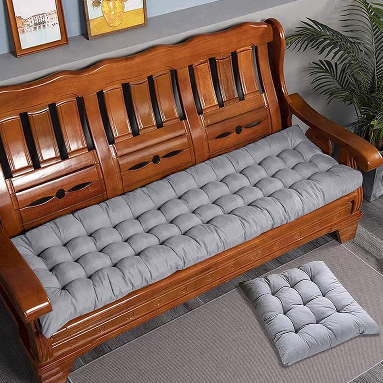 Coussin de banc épais et confortable en coton gris de 80 x 50 cm pour banquette