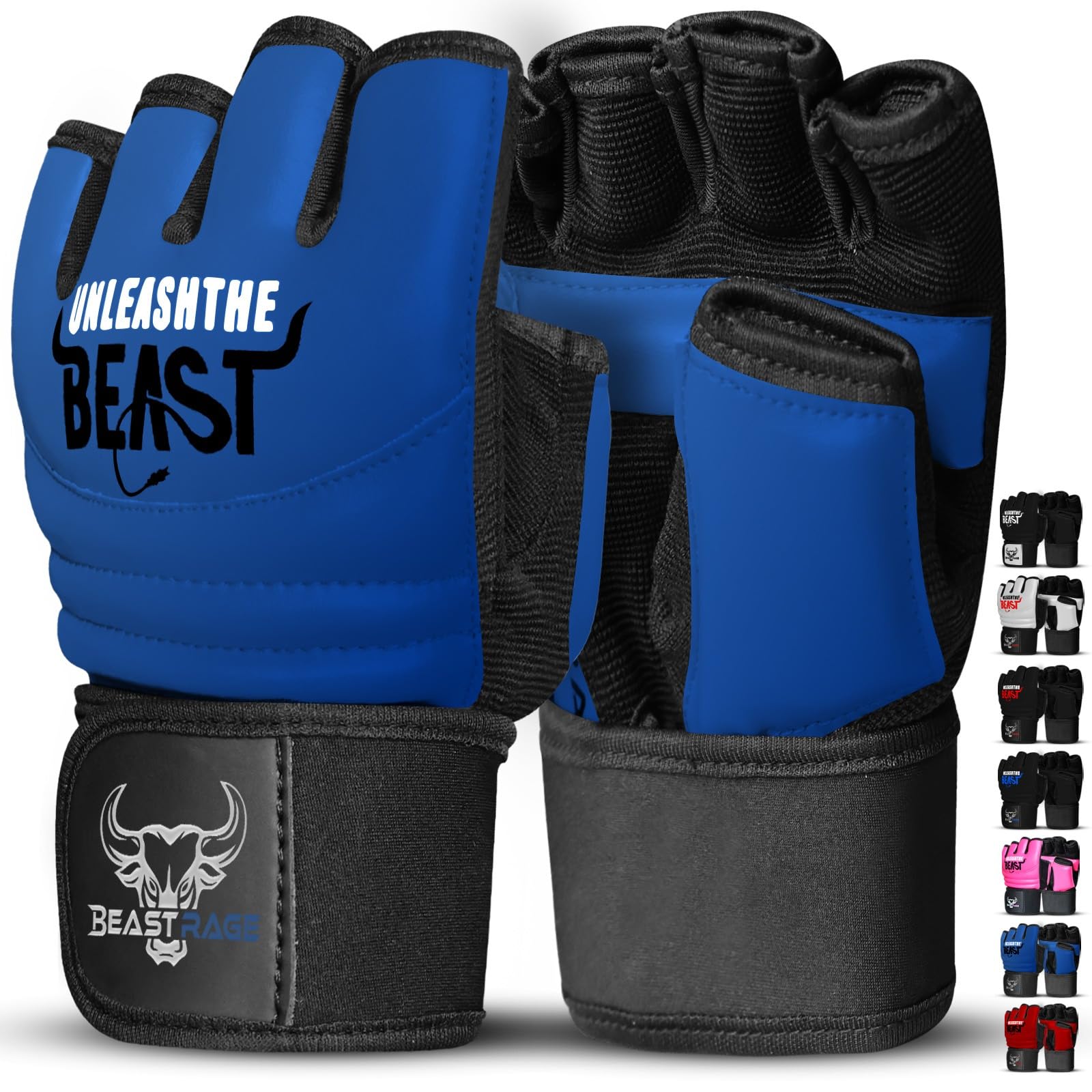 BEAST RAGE Punch Bag Taekwondo Karate Gloves for Men and Women,Half Finger MMA Kickboxing Sparring Martial Arts Boxing Fight Gloves Training Light Workouts,Muay Thai,Karav MAGA (Blue, 2XL)